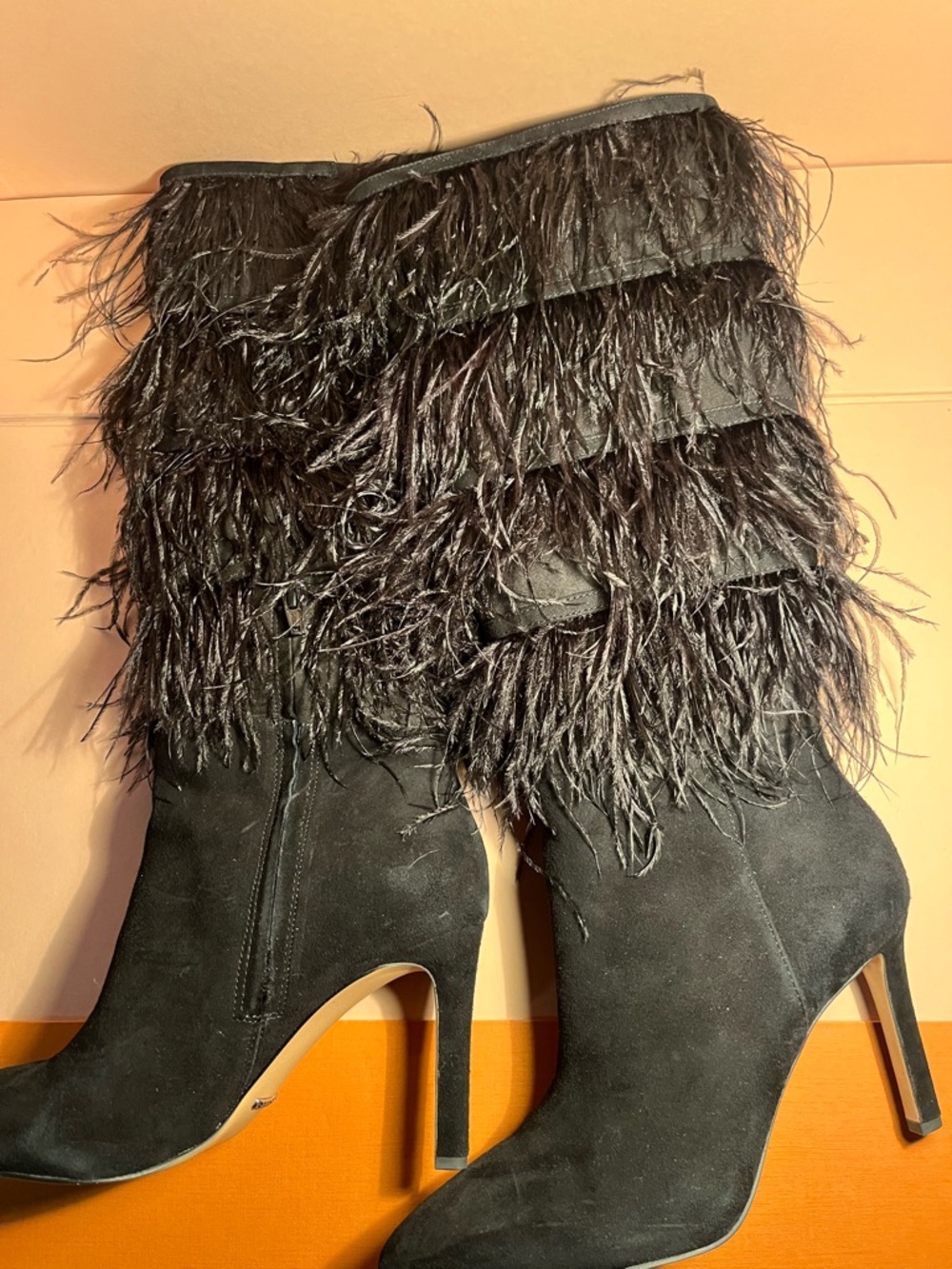 GIANNI BINI women’s boots with ostrich feathers size 9 - Picture 2 of 6